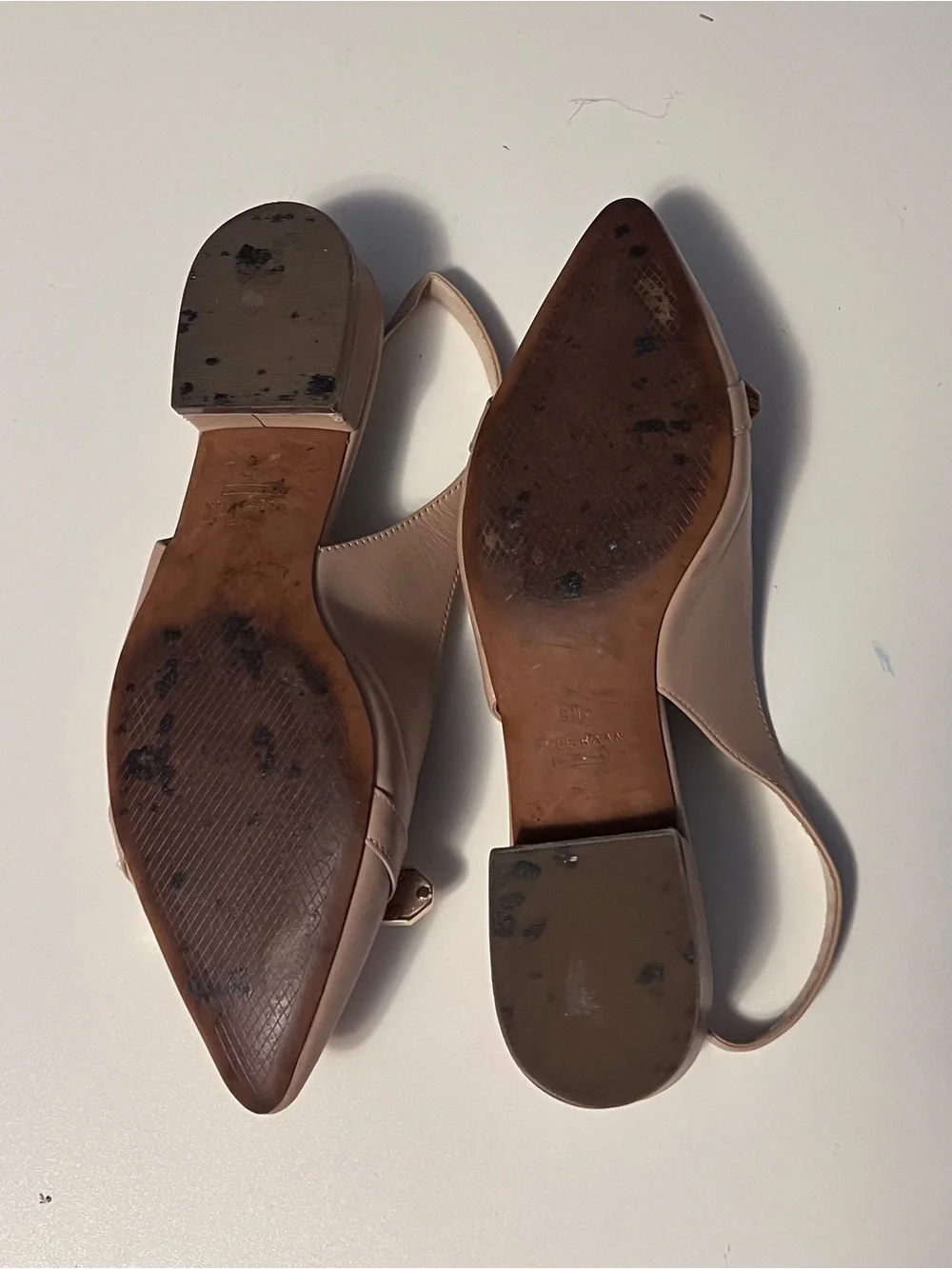 Cole Haan Nude Pointed Slingback Flats with Metal Accent - Picture 5 of 6